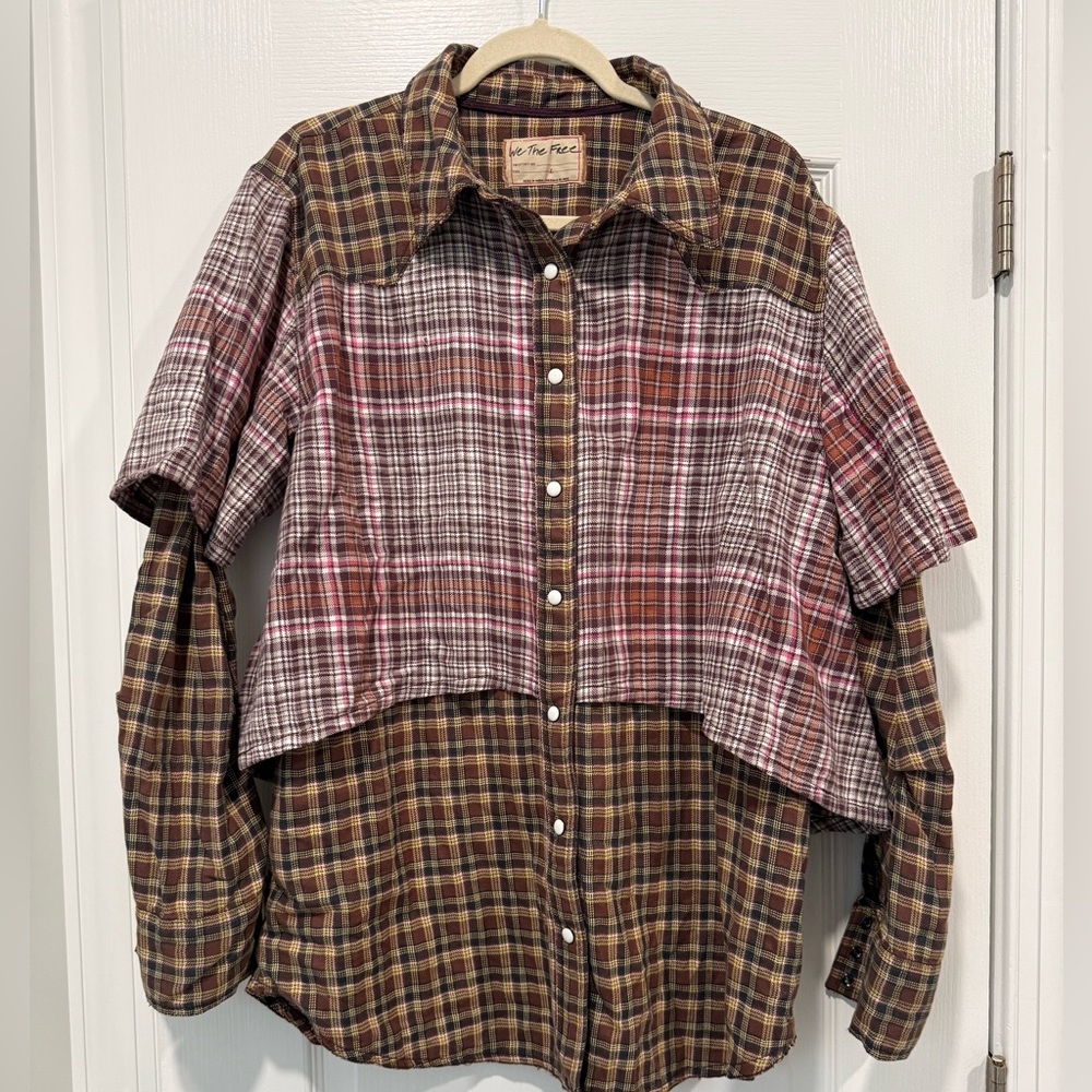 Free People We The Free Layer It Up Plaid Flannel Snap Down Shirt